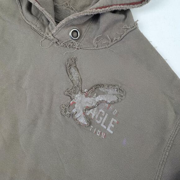 Vintage Y2K American Eagle Hoodie Brown 1977 Distressed Pullover Sweatshirt - Picture 10 of 15